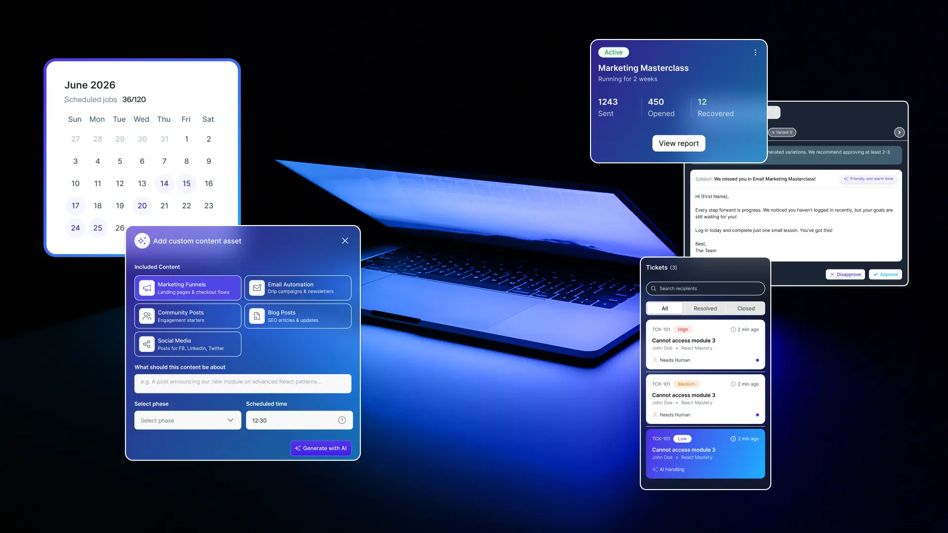 Zenler Marketing Planner Agent with an AI-powered content calendar and automated content planning dashboard for marketing campaigns.