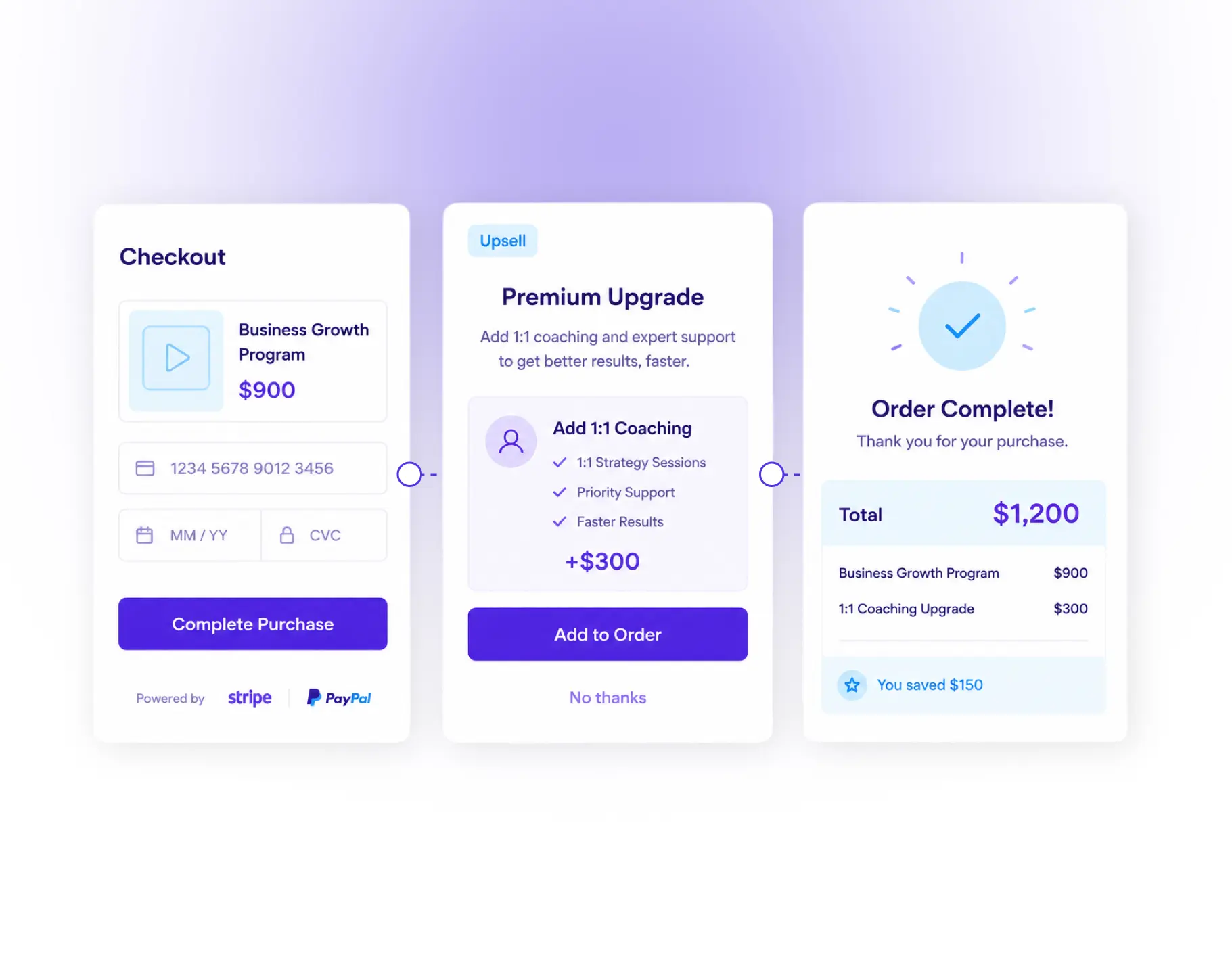 Business coaching sales funnel builder showing different funnel stages and conversion options