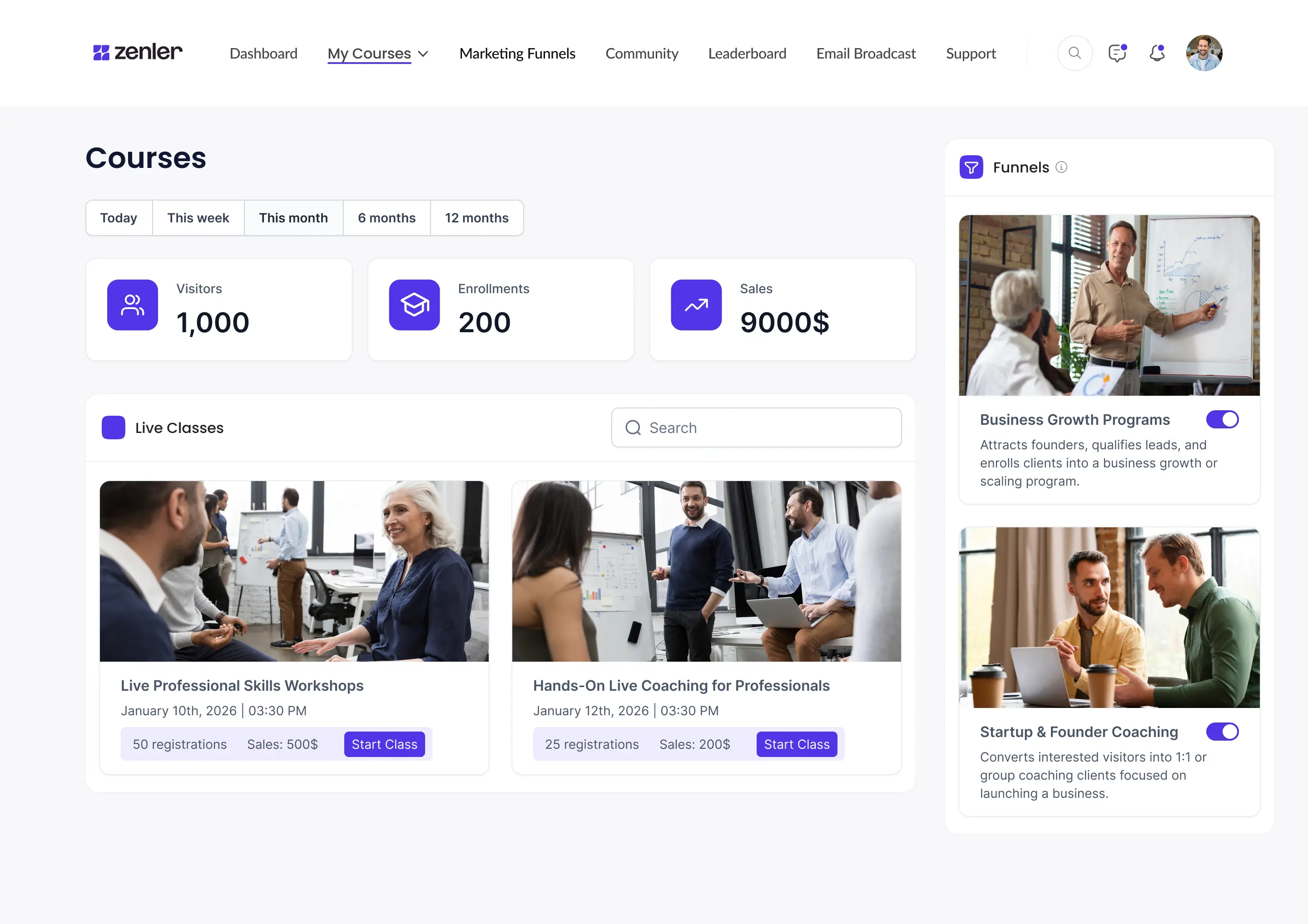 All-in-one online course platform for creating, marketing, and selling courses with student and revenue management tools.